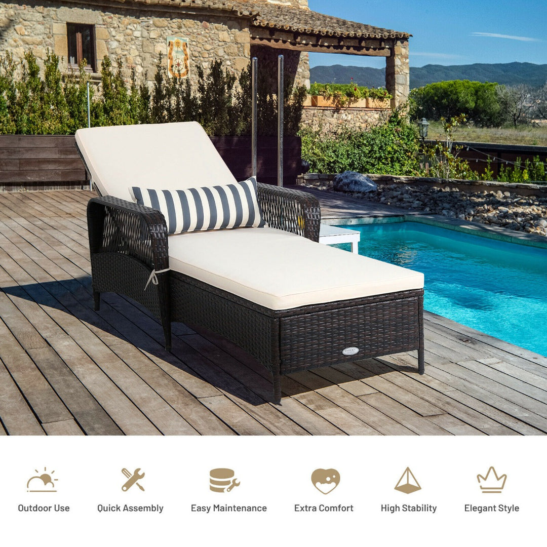 Rattan Sun Lounger with Removable Cushion and Pillow for Outdoor - TidySpaces