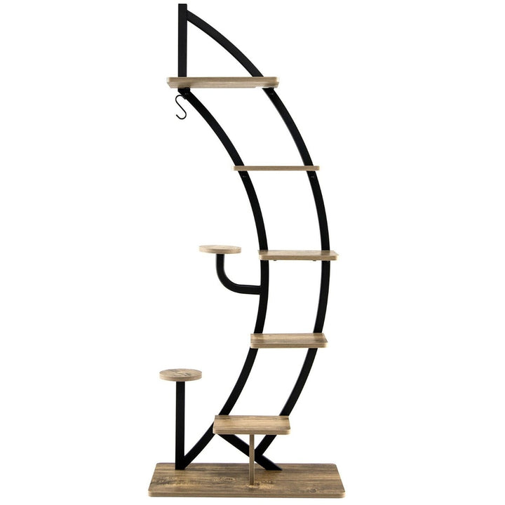 8 Tier Tall Wooden Curved Half Moo Shape Plant Stand with Top Hook Natural - TidySpaces