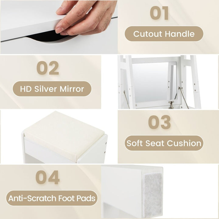 Vanity Desk Set with Flip Top Mirror and Hooks-White