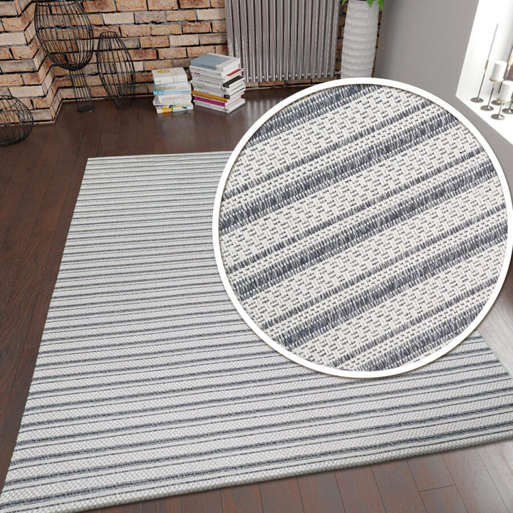 Cotton Rug Grey Cream Striped Grey Cream - TidySpaces