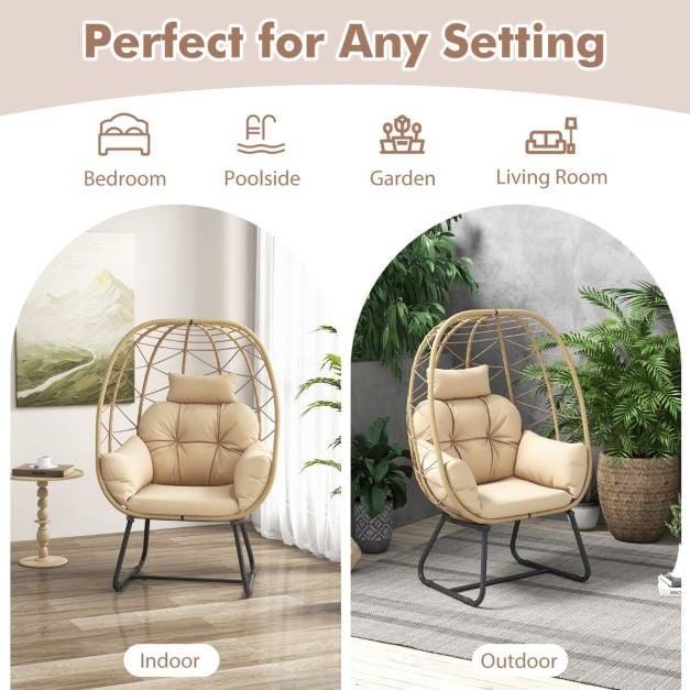 Indoor Outdoor Lounge Chair with Comfy Cushions and Sturdy Metal Frame - TidySpaces