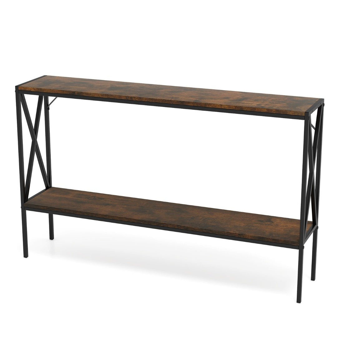 Industrial Console Table 2-Tier Narrow Sofa Table Behind Couch-Rustic Brown - TidySpaces
