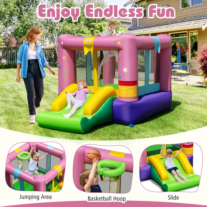 Inflatable Bounce House with Slide & Basketball Rim