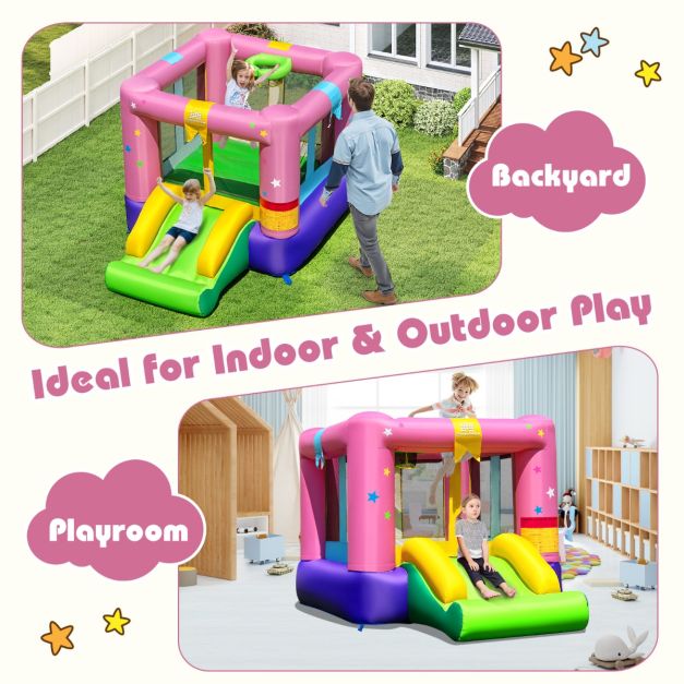 Inflatable Bounce House with Slide & Basketball Rim