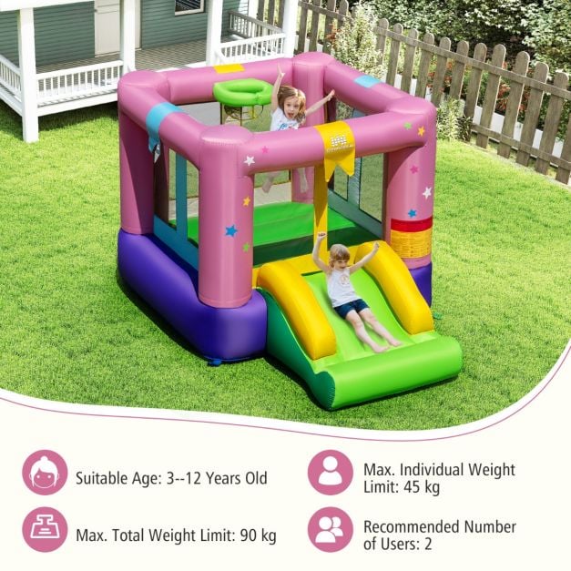 Inflatable Bounce House with Slide & Basketball Rim