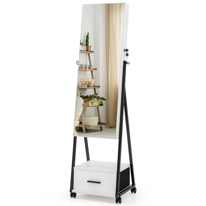 Mobile Standing Lockable Jewelry Cabinet with Full Length Mirror Coffee - TidySpaces