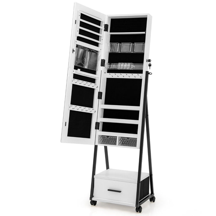 Mobile Standing Lockable Jewelry Cabinet with Full Length Mirror Coffee - TidySpaces