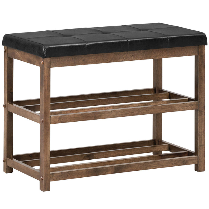 3 Tiers Shoe Storage Bench with Cushioned Seat Brown - TidySpaces