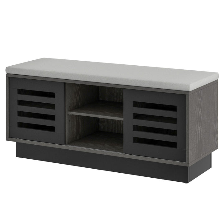 Shoe Bench with 6 Storage Compartments and 3 Adjustable Shelves and Cushion Dark Dark Grey - TidySpaces