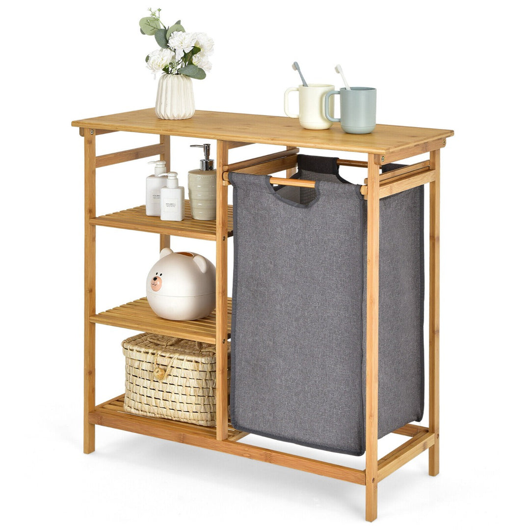 Bamboo Laundry Basket with Removable Pull-Out Bag and Storage Shelf-Natural - TidySpaces