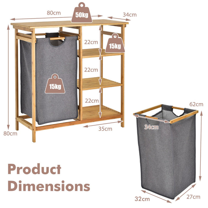Bamboo Laundry Basket with Removable Pull-Out Bag and Storage Shelf-Natural - TidySpaces