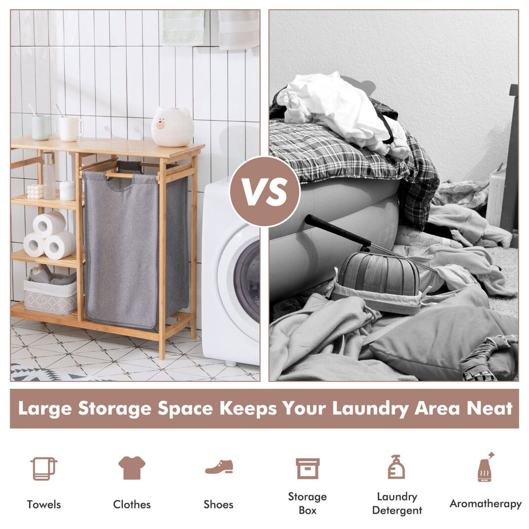 Bamboo Laundry Basket with Removable Pull-Out Bag and Storage Shelf-Natural - TidySpaces