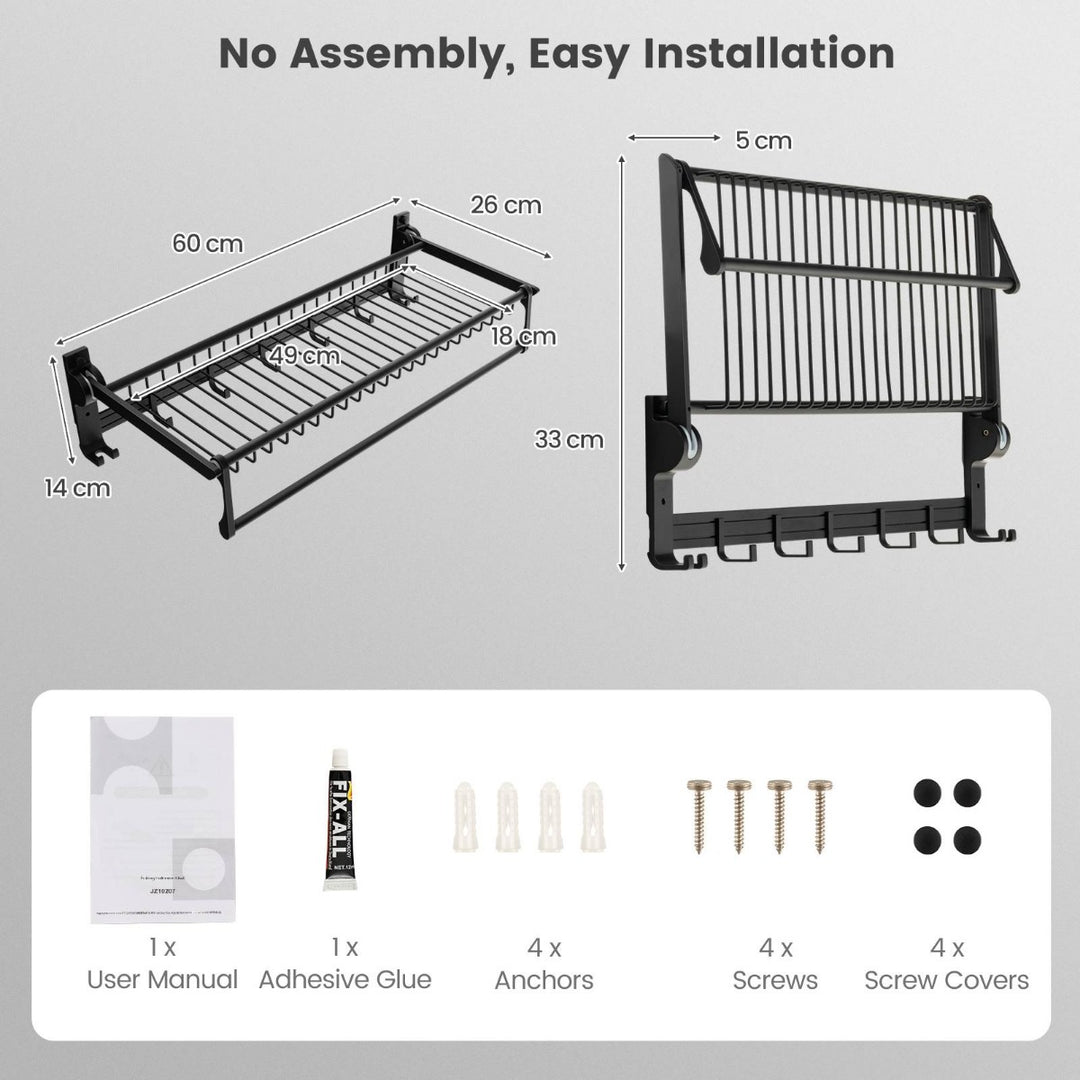 Foldable Bathroom Towel Rack with Adjustable Towel Bar and Movable Hooks - TidySpaces