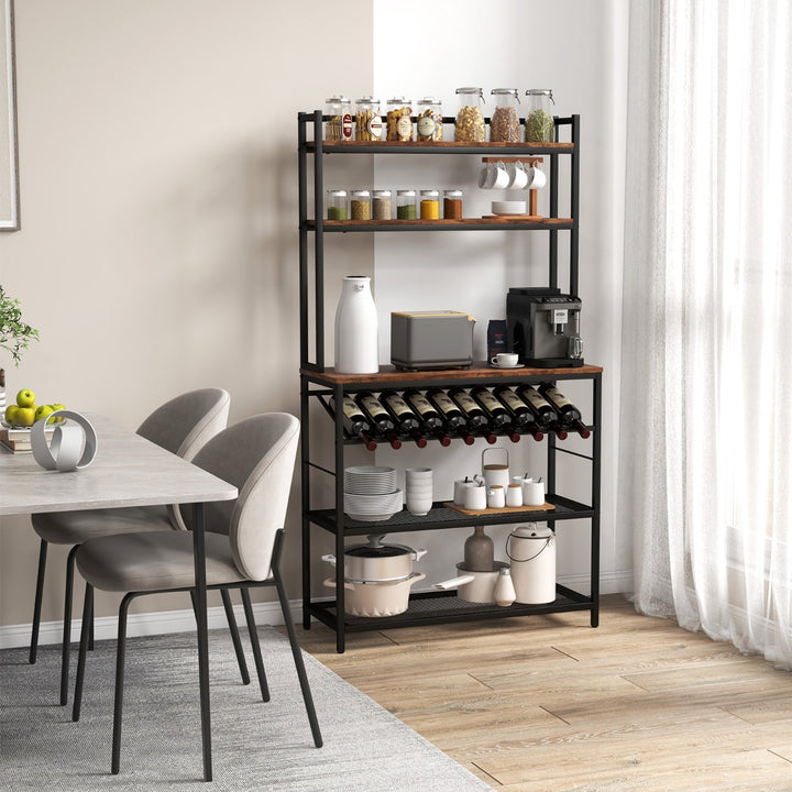 6-Tier Kitchen Bakers Rack with Wine Storage-Brown - TidySpaces