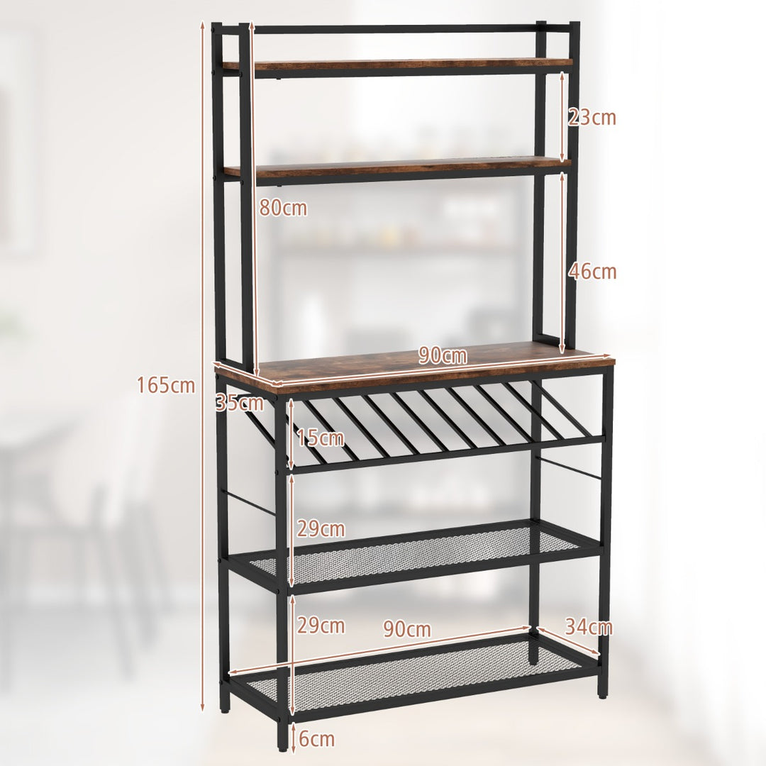 6-Tier Kitchen Bakers Rack with Wine Storage-Brown - TidySpaces