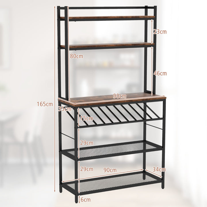 6-Tier Kitchen Bakers Rack with Wine Storage-Brown - TidySpaces