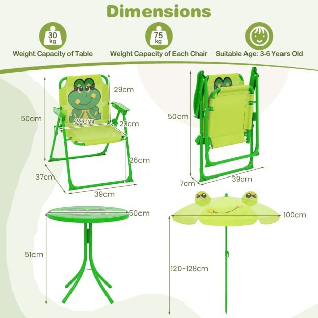 Kids Picnic Table and Chair Set with 2 Folding Chairs and Height Adjustable Umbrella