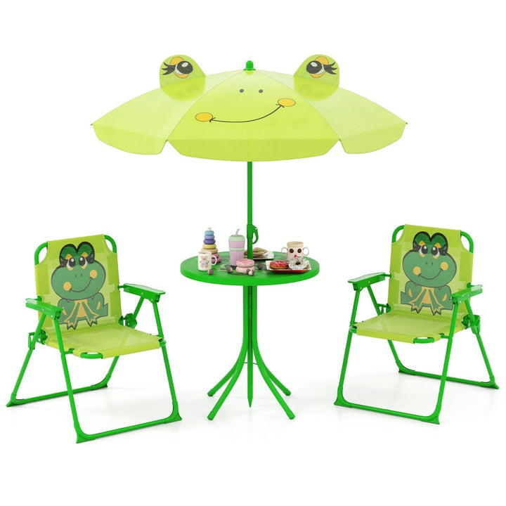 Kids Picnic Table and Chair Set with 2 Folding Chairs and Height Adjustable Umbrella