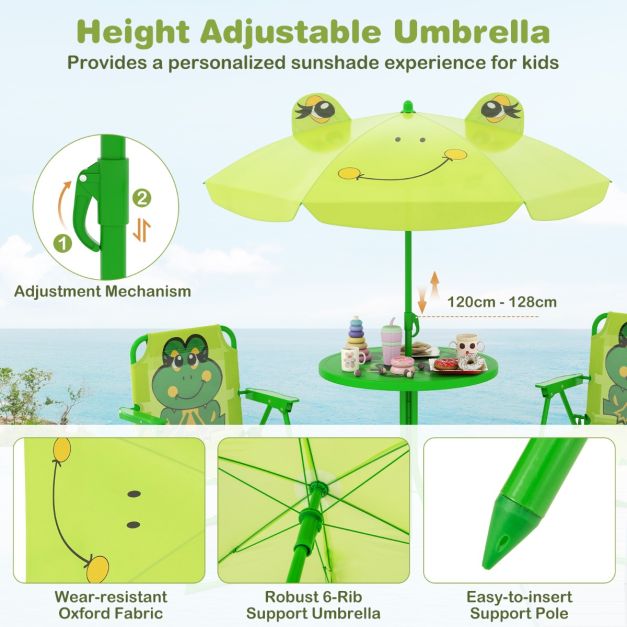 Kids Picnic Table and Chair Set with 2 Folding Chairs and Height Adjustable Umbrella