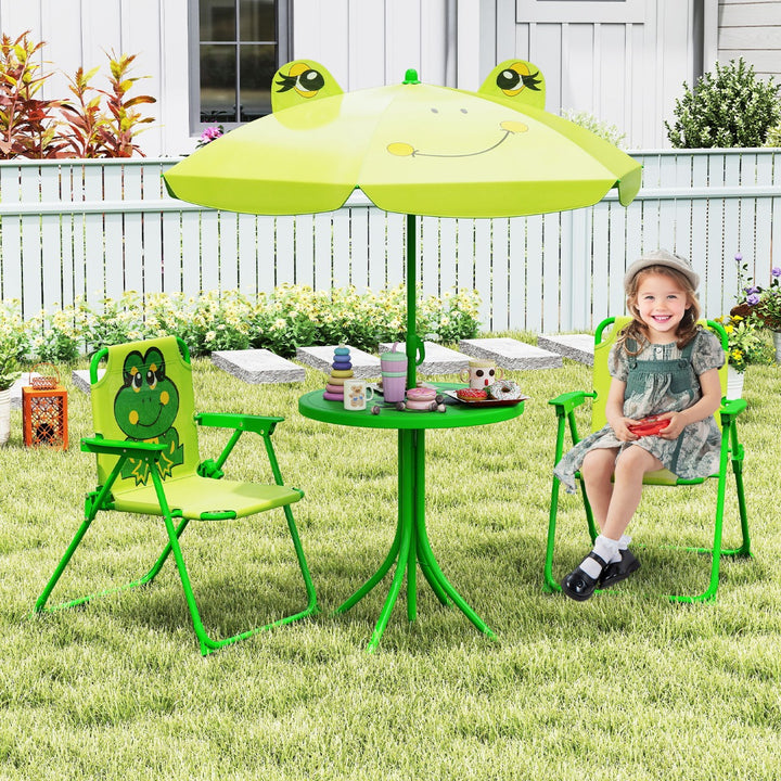 Kids Picnic Table and Chair Set with 2 Folding Chairs and Height Adjustable Umbrella