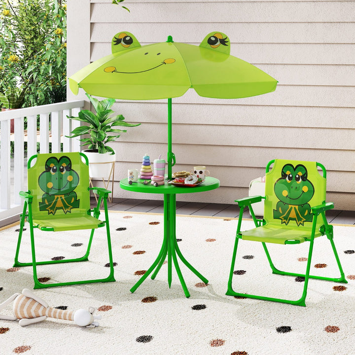 Kids Picnic Table and Chair Set with 2 Folding Chairs and Height Adjustable Umbrella