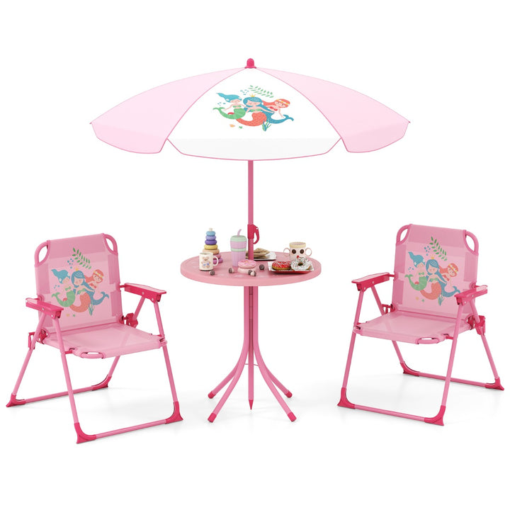 Kids Picnic Table and Chair Set with 2 Folding Chairs and Height Adjustable Umbrella