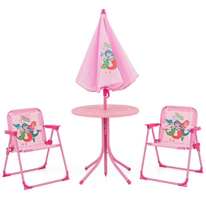 Kids Picnic Table and Chair Set with 2 Folding Chairs and Height Adjustable Umbrella