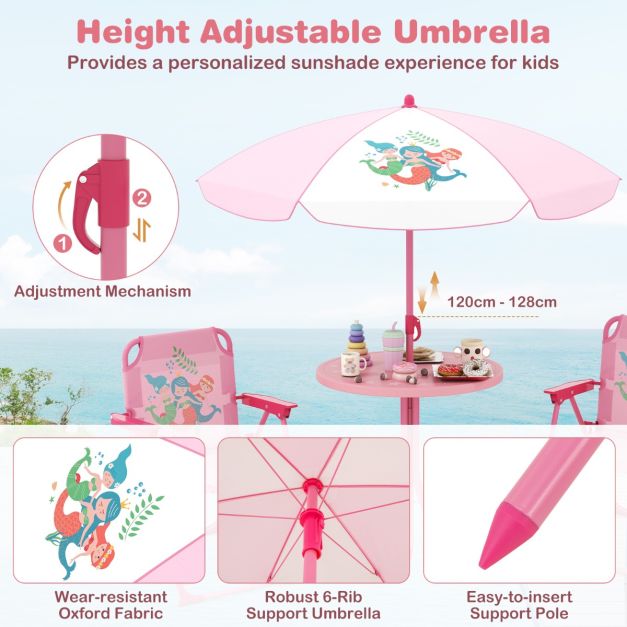 Kids Picnic Table and Chair Set with 2 Folding Chairs and Height Adjustable Umbrella