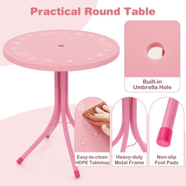 Kids Picnic Table and Chair Set with 2 Folding Chairs and Height Adjustable Umbrella