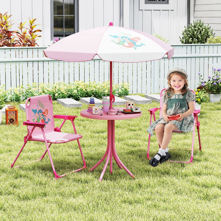 Kids Picnic Table and Chair Set with 2 Folding Chairs and Height Adjustable Umbrella
