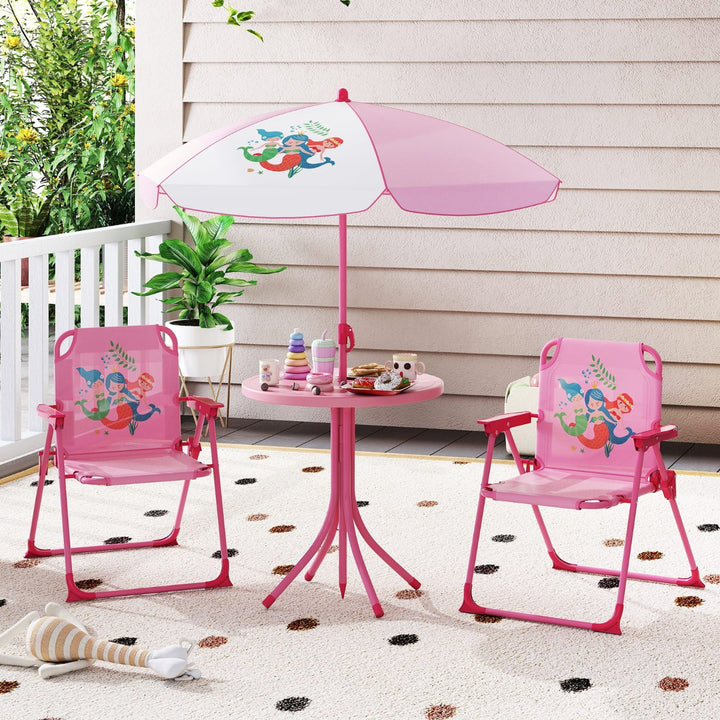 Kids Picnic Table and Chair Set with 2 Folding Chairs and Height Adjustable Umbrella