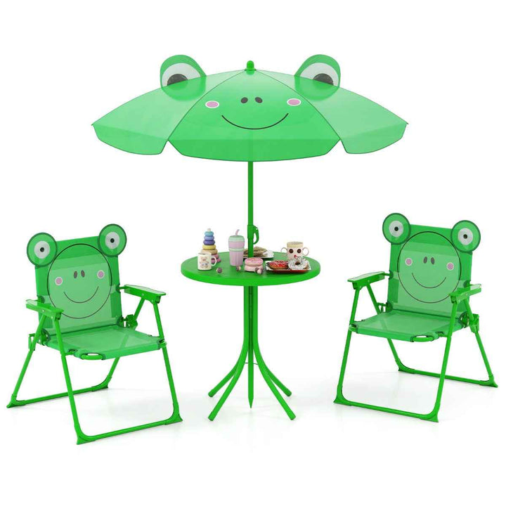 Kids Picnic Table and Chair Set with 2 Folding Chairs and Height Adjustable Umbrella