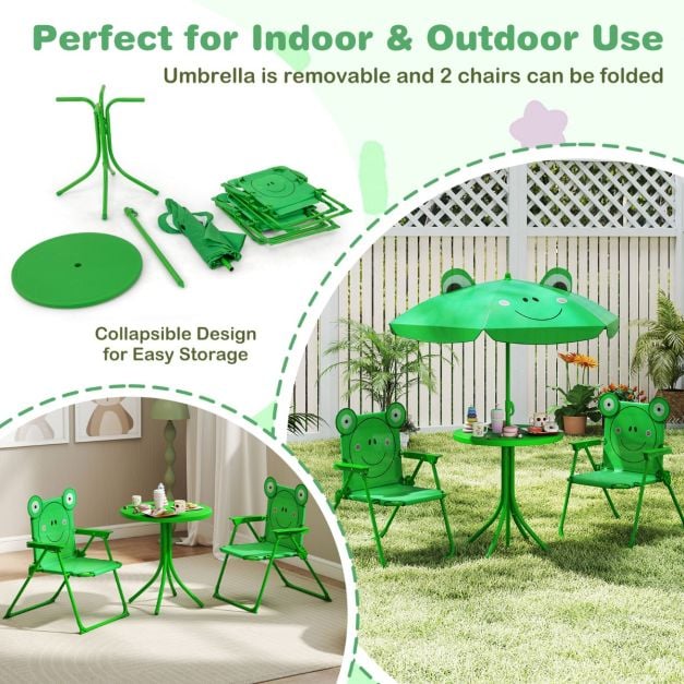 Kids Picnic Table and Chair Set with 2 Folding Chairs and Height Adjustable Umbrella