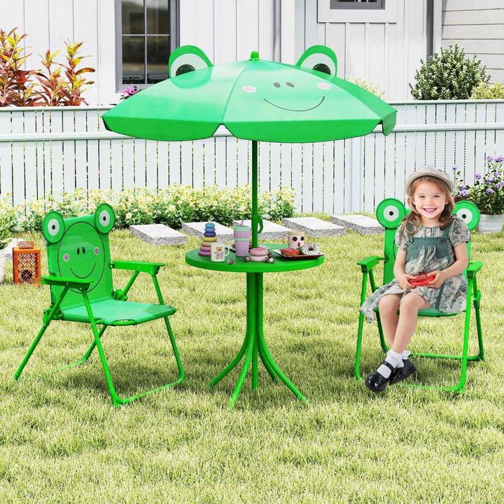 Kids Picnic Table and Chair Set with 2 Folding Chairs and Height Adjustable Umbrella