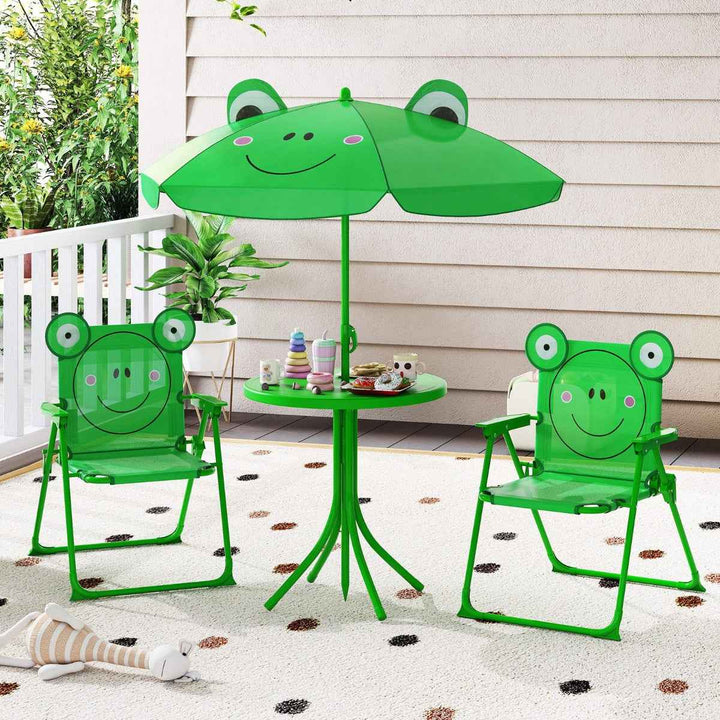 Kids Picnic Table and Chair Set with 2 Folding Chairs and Height Adjustable Umbrella