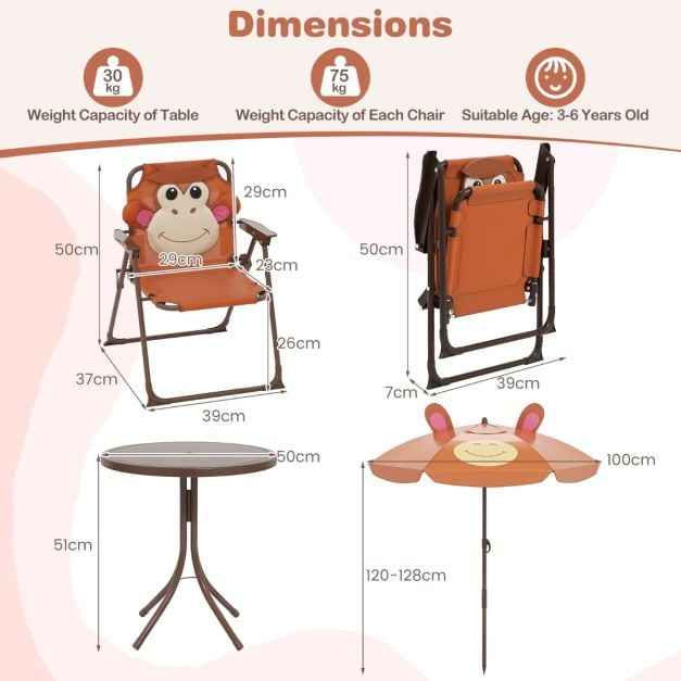 Kids Picnic Table and Chair Set with 2 Folding Chairs and Height Adjustable Umbrella