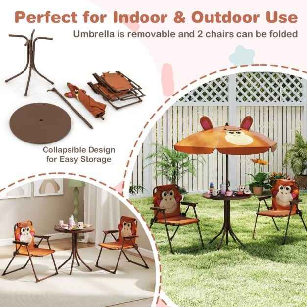 Kids Picnic Table and Chair Set with 2 Folding Chairs and Height Adjustable Umbrella
