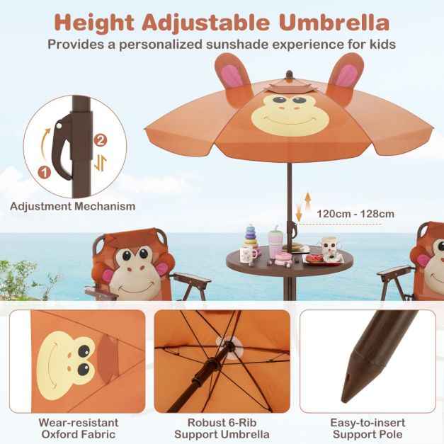Kids Picnic Table and Chair Set with 2 Folding Chairs and Height Adjustable Umbrella