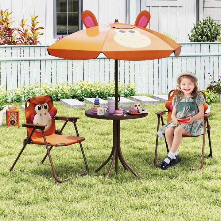 Kids Picnic Table and Chair Set with 2 Folding Chairs and Height Adjustable Umbrella