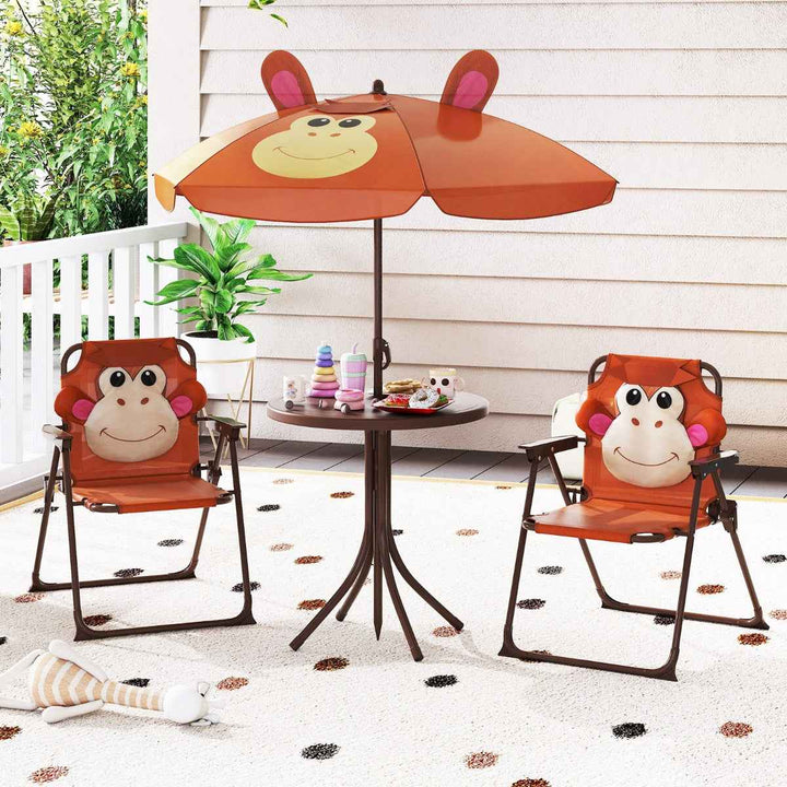 Kids Picnic Table and Chair Set with 2 Folding Chairs and Height Adjustable Umbrella