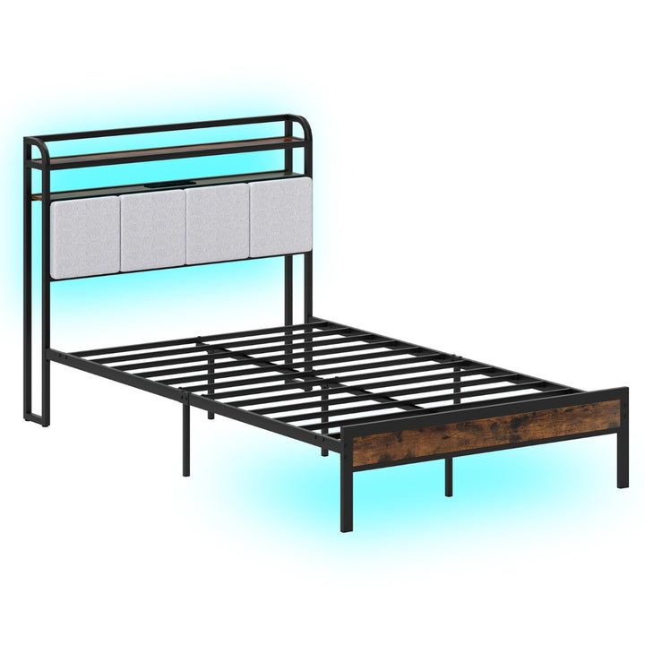 Bed Frame with LED Light and Charging Station - TidySpaces