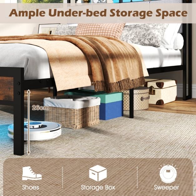 Bed Frame with LED Light and Charging Station for Multiple Sizes