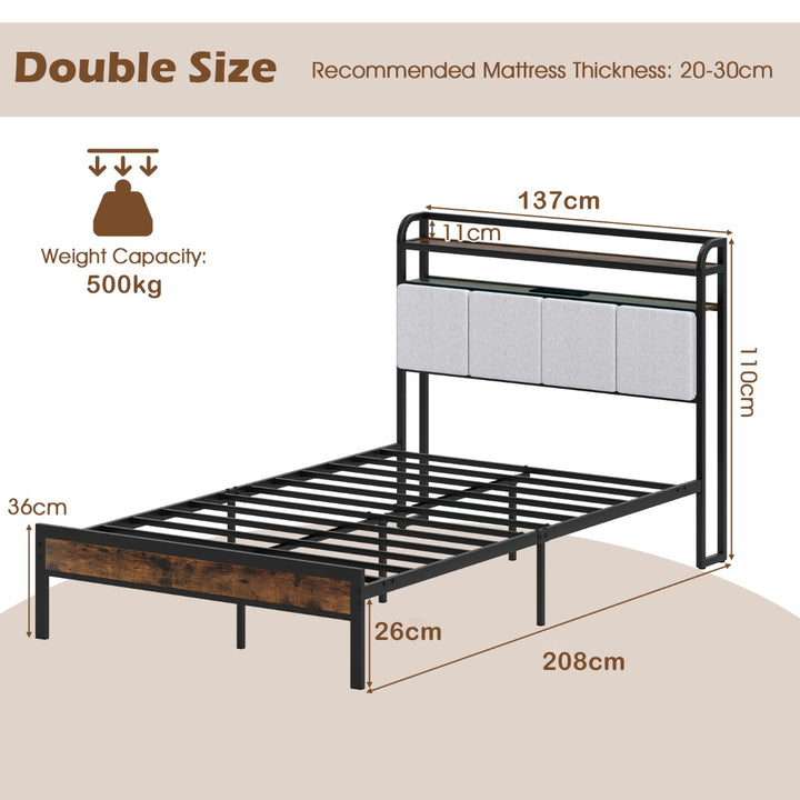 Bed Frame with LED Light and Charging Station - TidySpaces