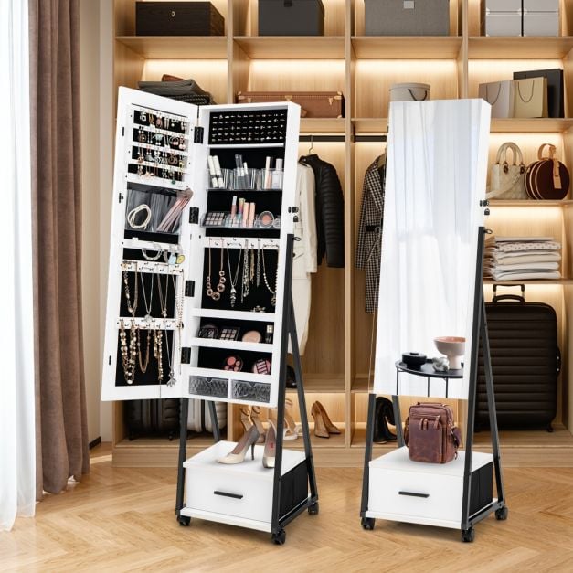 Mobile Standing Lockable Jewellery Cabinet with Full Length Mirror - TidySpaces