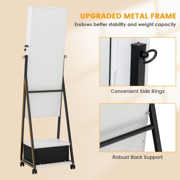 Mobile Standing Lockable Jewellery Cabinet with Full Length Mirror - TidySpaces