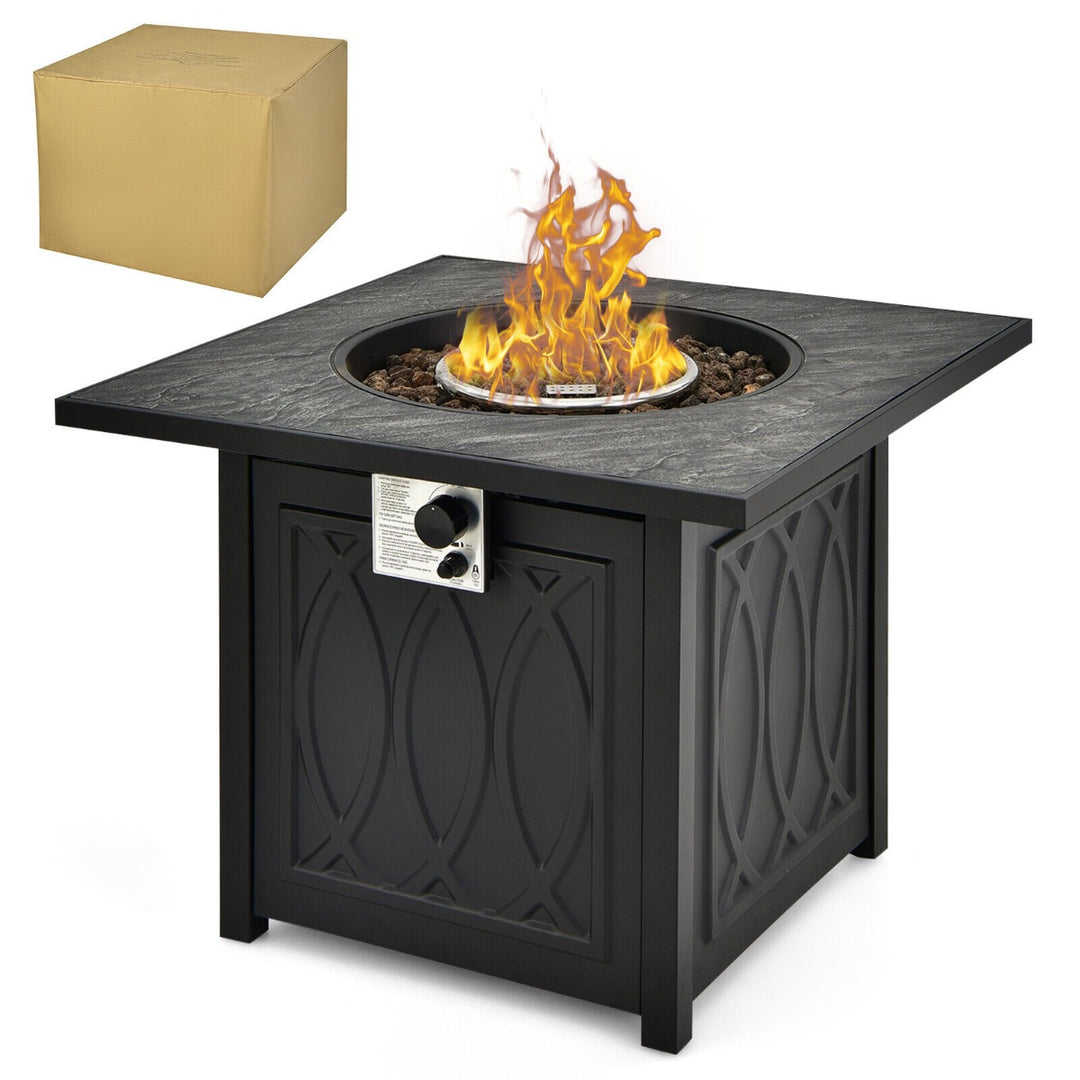 50,000 BTU Propane Fire Pit Table Square Heater with Lava Rocks Cover-Black - TidySpaces