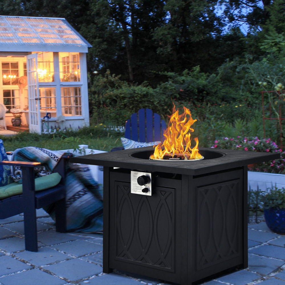 50,000 BTU Propane Fire Pit Table Square Heater with Lava Rocks Cover-Black - TidySpaces