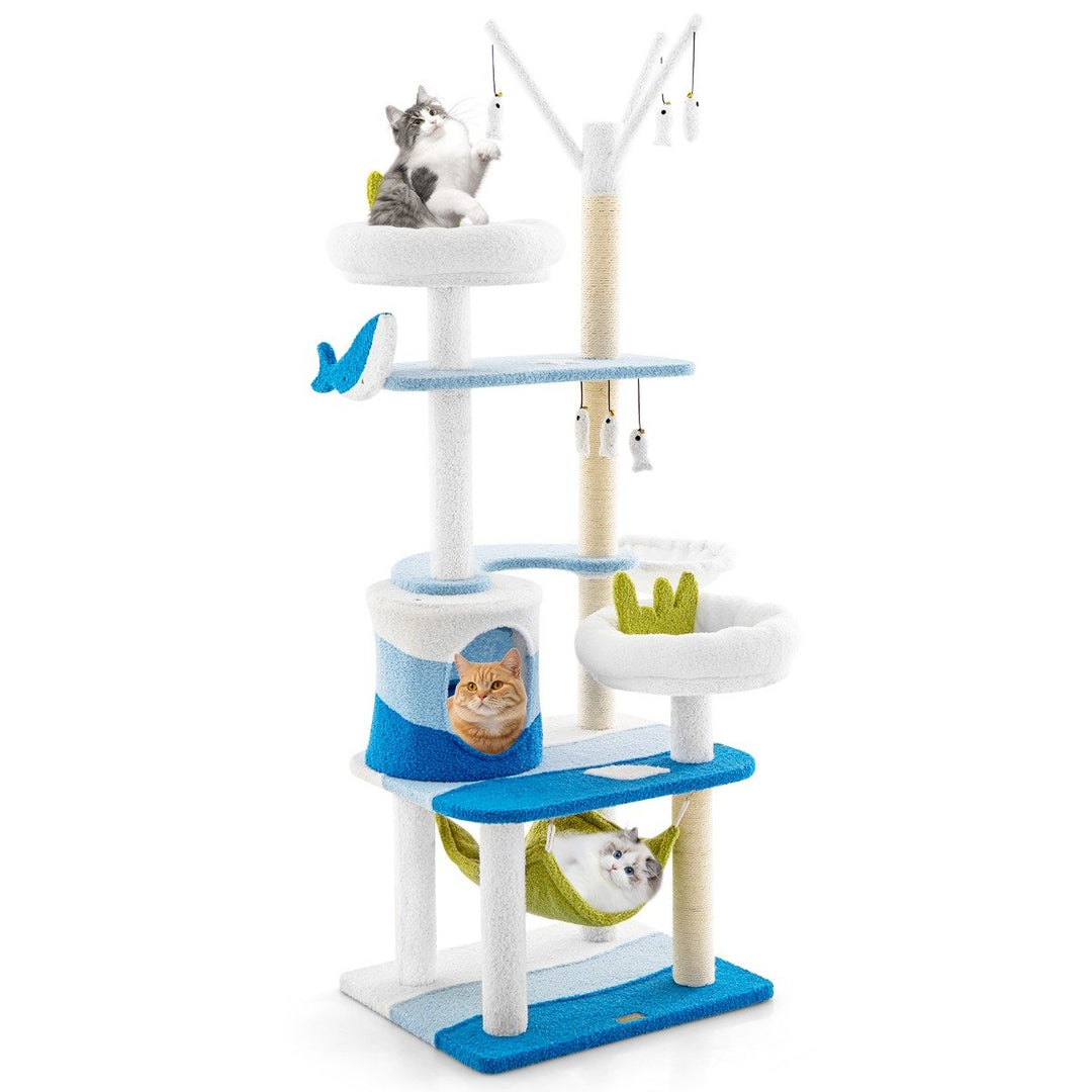 Multi-level Cat Tower with Sisal Covered Scratching Posts-Blue - TidySpaces