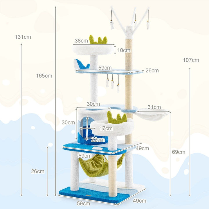 Multi-level Cat Tower with Sisal Covered Scratching Posts-Blue - TidySpaces