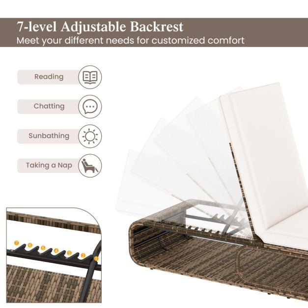 Outdoor Chaise Lounge Chair with Adjustable Backrest-Off White